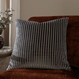 Paoletti Savoy Stripe Velvet Cushion Grey Charcoal