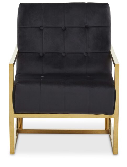 Orsina Black velvet Indoor Chair with Gold Frame, Sturdy Lounge Arm Chair with Button Tufting and velvet Upholstery