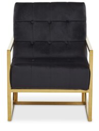 Orsina Black velvet Indoor Chair with Gold Frame, Sturdy Lounge Arm Chair with Button Tufting and velvet Upholstery