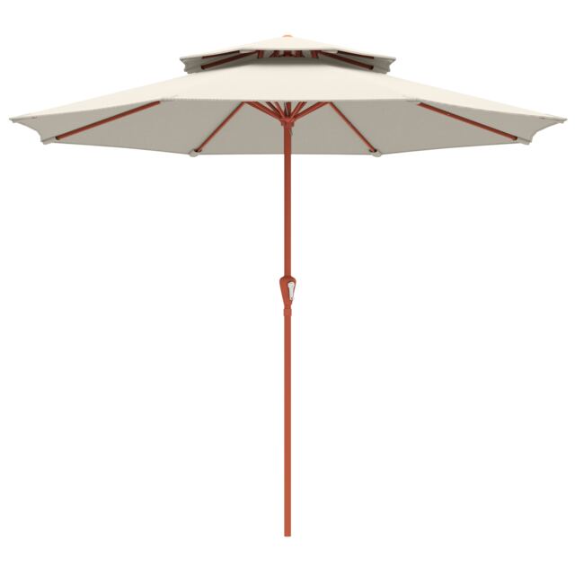 Outsunny 2.7 m Garden Parasol with Double Top, Cream White Cream Cream White 270 x 270 x 240 cm