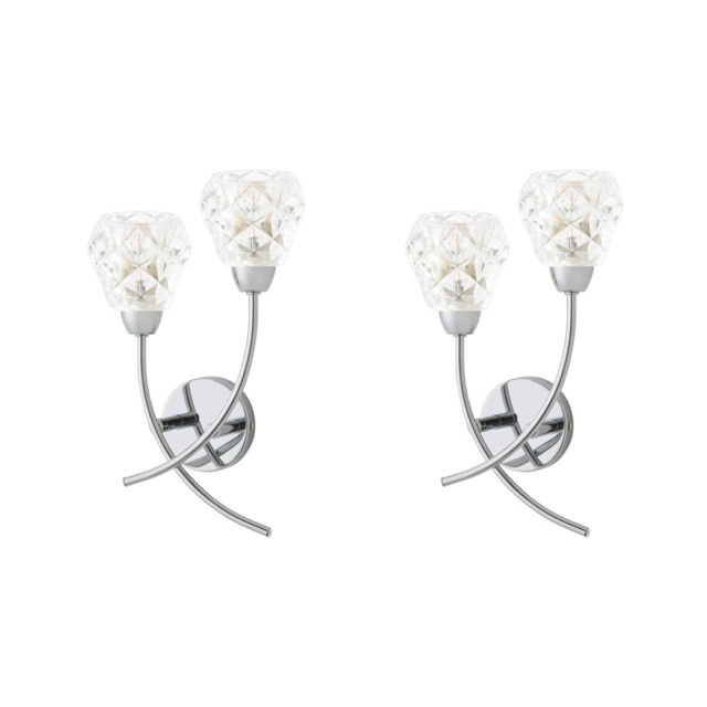 ValueLights Astley Pair Chrome 2 Way Wall Lights Crystal Effect Shades Chrome