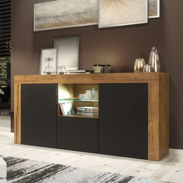 TV Unit TV Stand Sideboard Media Cabinet Storage Cabinet Oak Black Matt LED 145cm