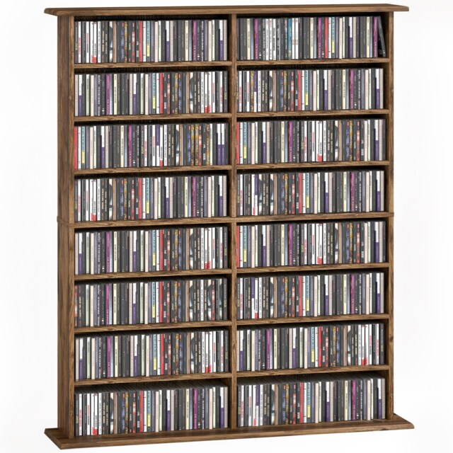 HOMCOM CD Storage Unit DVD Tower Blu-ray Storage Shelf for Office, Brown Brown Rustic Brown