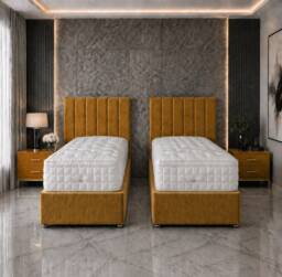5ft Kingsize Zip Link 6x3 Length Mustard Plush Divan Bed Full Set 4 Drawers