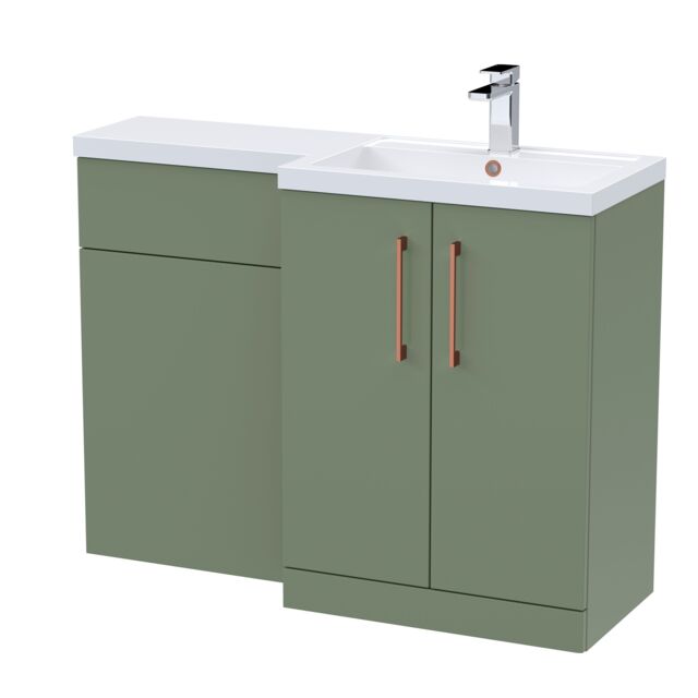 Balterley Right-Hand Bathroom Vanity and WC Unit Combination with Basin, with Handles Green Satin Green
