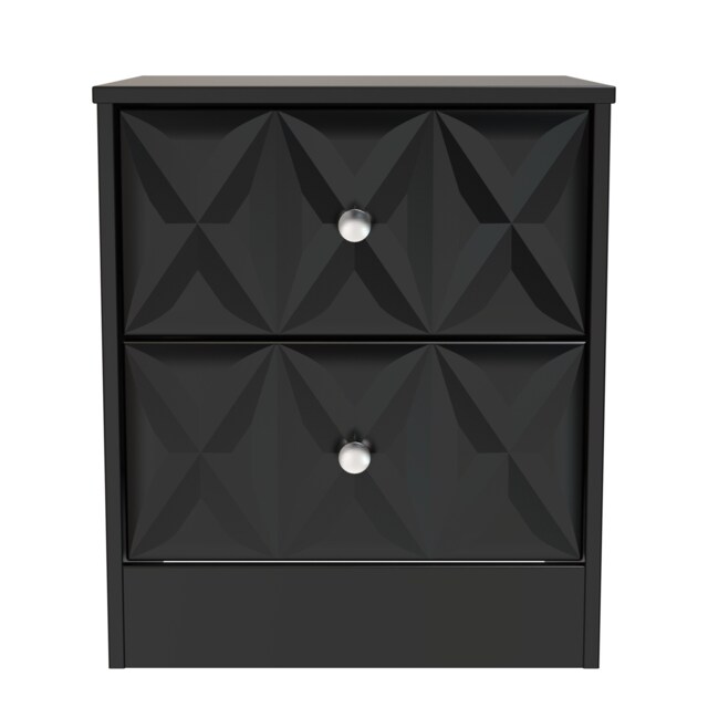 Memphis 2 Drawer Compact Bedside Cabinet in Deep Black & Black Matt (Ready Assembled) Black Deep Black & Black Matt
