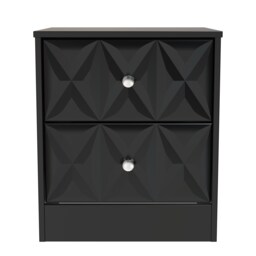 Memphis 2 Drawer Compact Bedside Cabinet in Deep Black & Black Matt (Ready Assembled) Black Deep Black & Black Matt