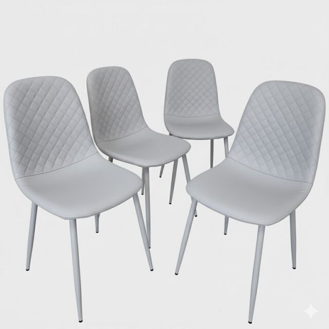 Dining Chairs Set Of 4 Faux Leather Padded Gem Grey Kitchen Dining Room