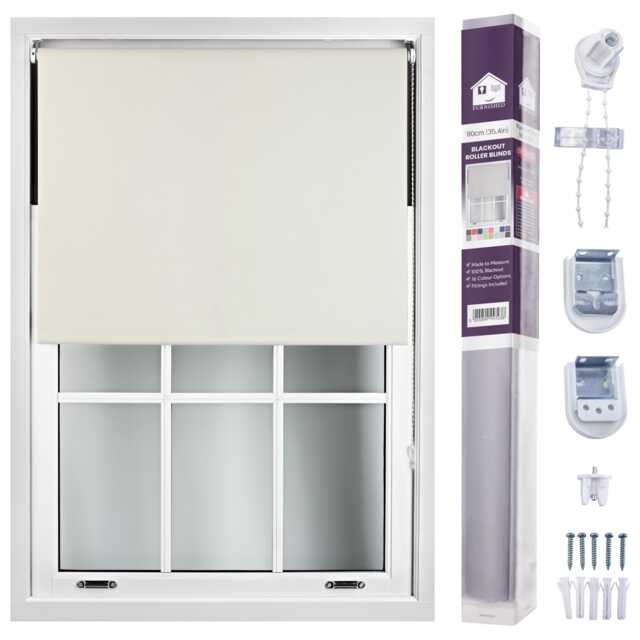FURNISHED Made to Measure Blackout Blinds Easy Fit UV Protection Insulated Window Shade (W)90cm x (L)165cm Cream Cream (W) 90cm x (L) 165cm