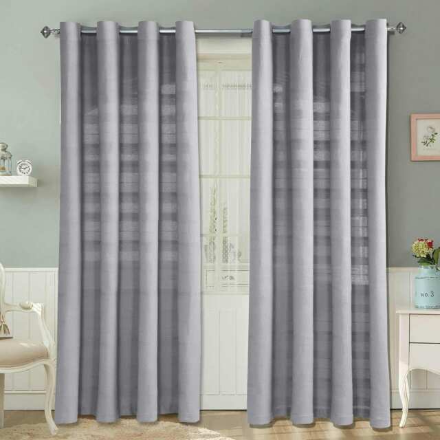 Homescapes Cotton Rajput Ribbed Silver Grey Curtain Pair - 66 x 72 Inches Grey Silver Grey
