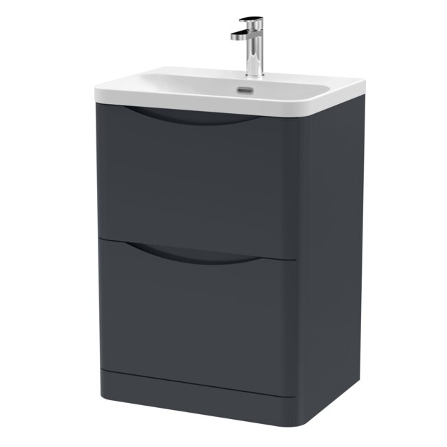Balterley Arch Modern Bathroom Floor Standing 2 Drawer Vanity Unit & Ceramic Basin Grey Satin Soft Black