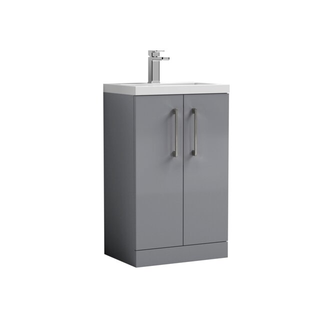 Balterley Level Compact Bathroom Cloakroom Vanity Basin Unit with Polymarble Basin, Handles Grey Satin Grey 840 x 505 x 360mm