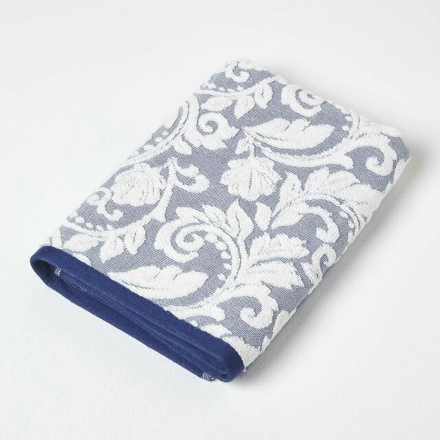 Homescapes Damask Turkish Cotton 600 GSM Bath Towel - Navy Blue