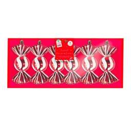 Red & White Candy Stripe Sweet Shaped Christmas Bauble Hanging Decorations - Pack of 6
