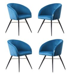 Set of 4 Vittorio Velvet Dining Chairs with Black Metal Legs, Quilted Design Modern Accent Chair Blue