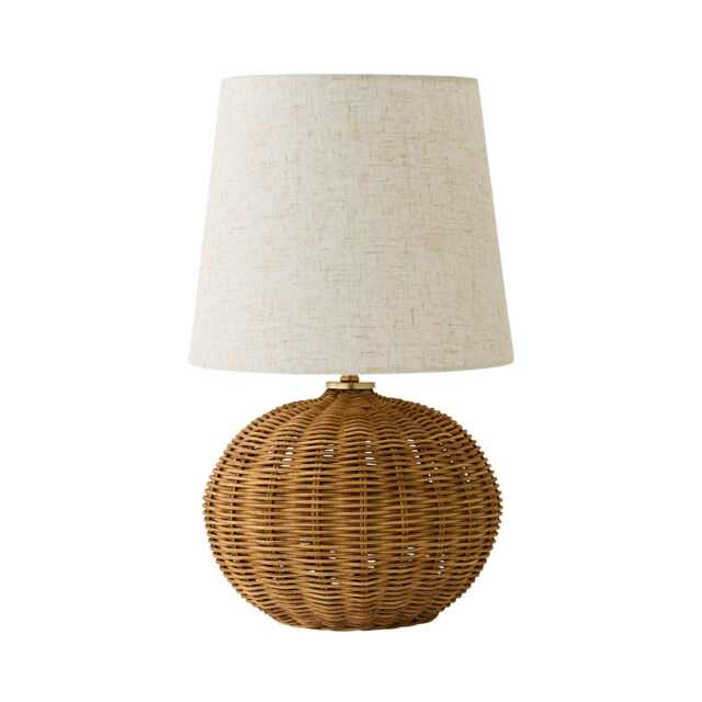 ValueLights Henrietta Linen Shade Natural Wicker Base Table Lamp Brown