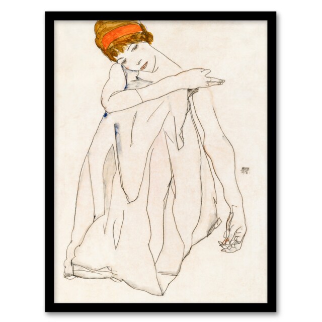 Egon Schiele Framed Wall Art Print Female Dancer Line Art Drawing Home Décor