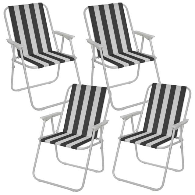 Garden Patio Metal Folding Spring Deck Chairs Camping Beach Picnic Outdoor Seats Black 4 x Black & White Stripe