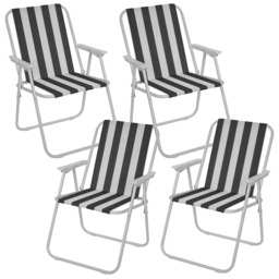 Garden Patio Metal Folding Spring Deck Chairs Camping Beach Picnic Outdoor Seats Black 4 x Black & White Stripe