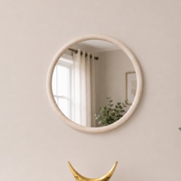 White Washed Wooden Round Wall Mirror - 50cm X 50cm