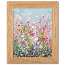 Delicate Wildflower Field Floral Art Oak Wood Framed Wall Print