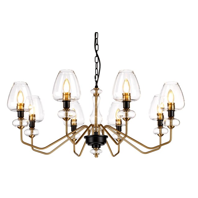 Armand 8 Light Chandelier, Aged Brass, Glass Shade