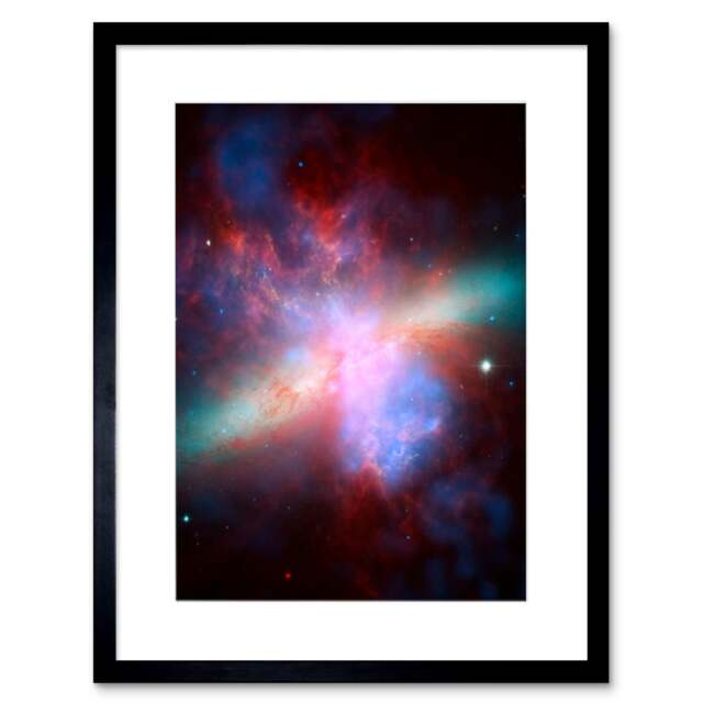 "NASA Hubble Space M82 Galaxy Chandra Spitzer 9x7"" Black Framed Wall Art Print"
