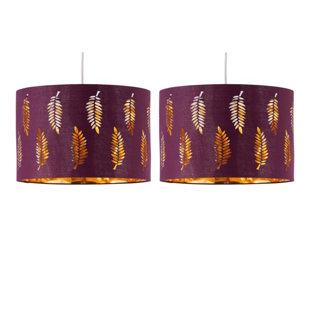 Set of 2 Fern - Burgundy Cut Out 25cm Pendant Lightshades Red Gold Medium 2