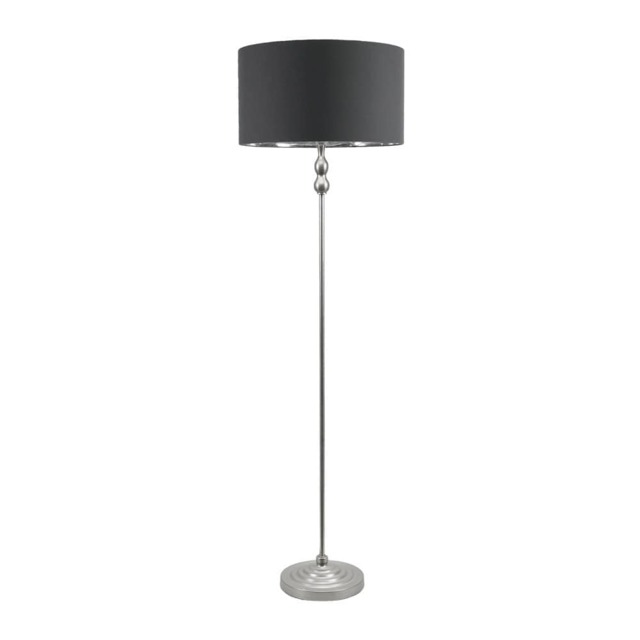 ValueLights Maggie Chrome Candlestick Floor Lamp Charcoal Chrome Shade Grey