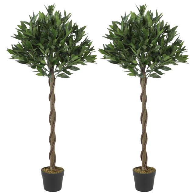 Outsunny Artificial Bay Laurel Topiary Trees with Twisted Trunk, Set of 2