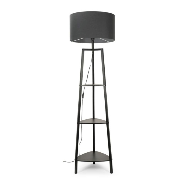 ValueLights Hiru Black 3 Tier Shelf Floor Lamp Charcoal Shade