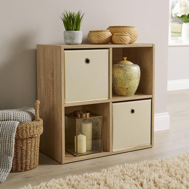 Storage Cube 4 Shelf Bookcase Wooden Display Unit Organiser Home Brown Oak