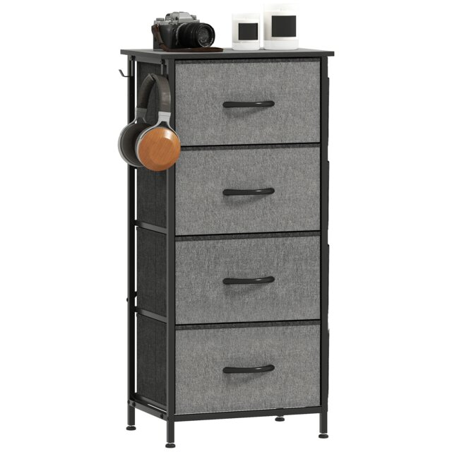 HOMCOM Fabric Chest of Drawers, 4 Drawer Dresser for Bedroom, Charcoal Grey Grey