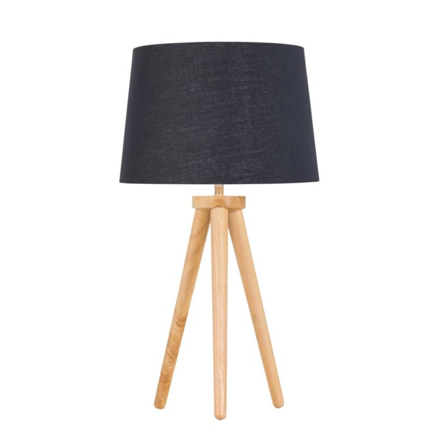 Voyage - Light Oak Table Lamp or Bedside Light with Black & Gold Shade Brown Black Large 1