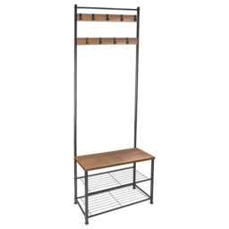 Harbour Housewares Coat Rack with Shoe Storage Bench - Square Steel Frame - Hall Tree Coat Stand with 9 Hooks & Shoe Shelf Brown Black/Brown