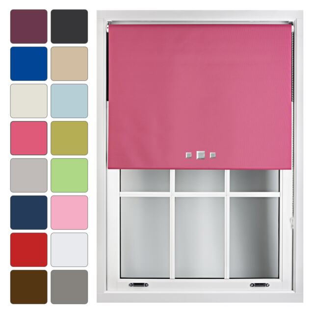 FURNISHED Blackout Roller Blinds with Triple Square Eyelets Cut to Size Easy Fit Window Shade Pink Fuchsia (W) 180cm x (L) 165cm