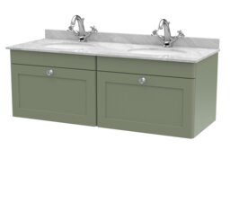 Balterley Swynnerton Traditional 2 Drawer Wall Hung Vanity Unit with Double Marble Basin, Satin Green, 1200mm