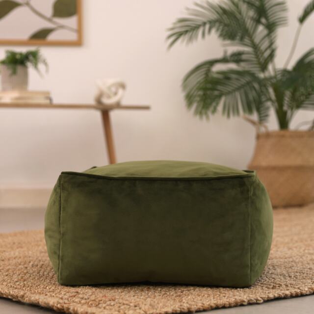 Amara Velvet Bean Bag Pouffe Olive Green Green Olive Green 1