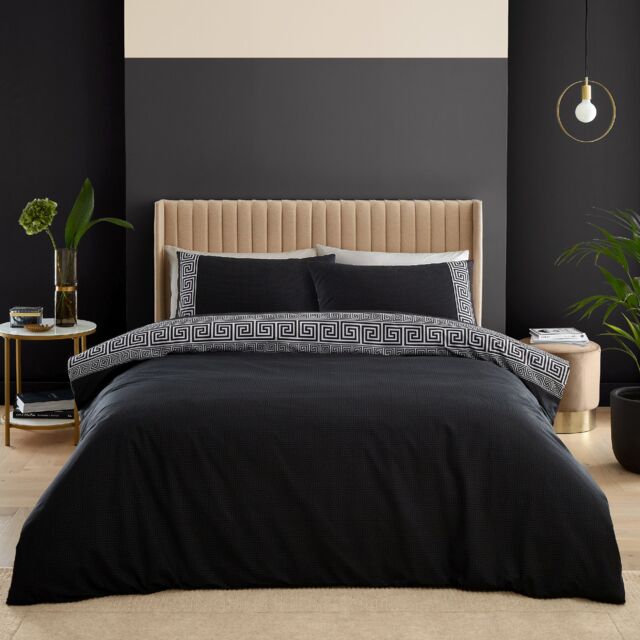 Artemis Greek Key Reversible Duvet Cover Set Black