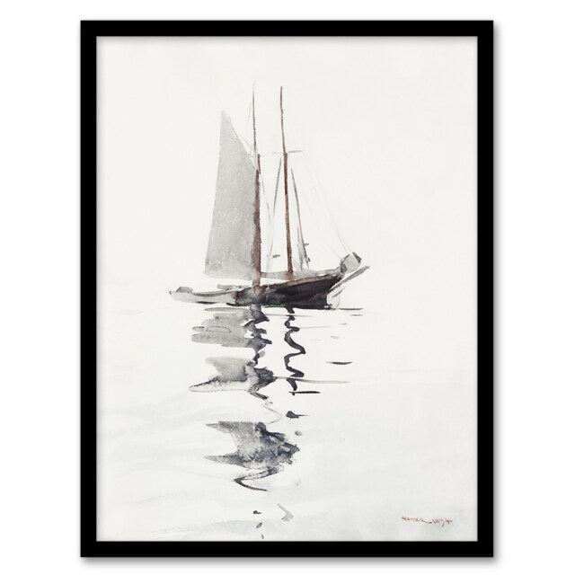 Winslow Homer Two Masted Schooner with Dory Watercolour Framed Wall Art Print A3