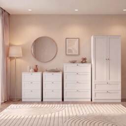 Vida Designs Altino 4 Piece Bedroom Set (2x 3 Drawer Bedside, 4 Drawer Chest, 2 Door 2 Drawer Wardrobe), White