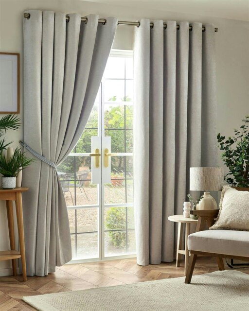Chenille Blackout Ring Top Eyelet Curtains - 229cm x 229cm - Silver