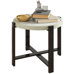 Outsunny Round Small Garden Table, 60cm Outdoor Side Table with Faux Marble Tempered Glass Top, Aluminium Frame for Garden, Patio, Balcony, Light Grey Grey Light Grey