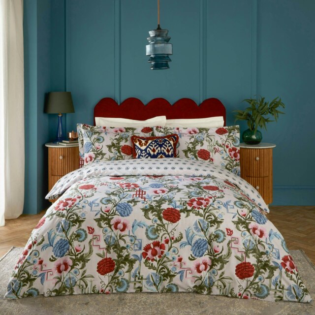 Seventy Three Ishana Floral Red Currant/French Blue Duvet Cover Set, Super King Multi Super King
