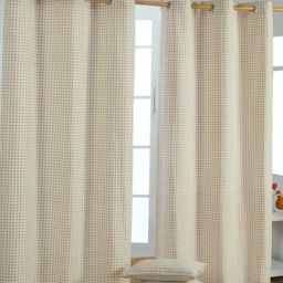 Homescapes Cotton Gingham Eyelet Curtains - 117 x 137 cm Cream Beige
