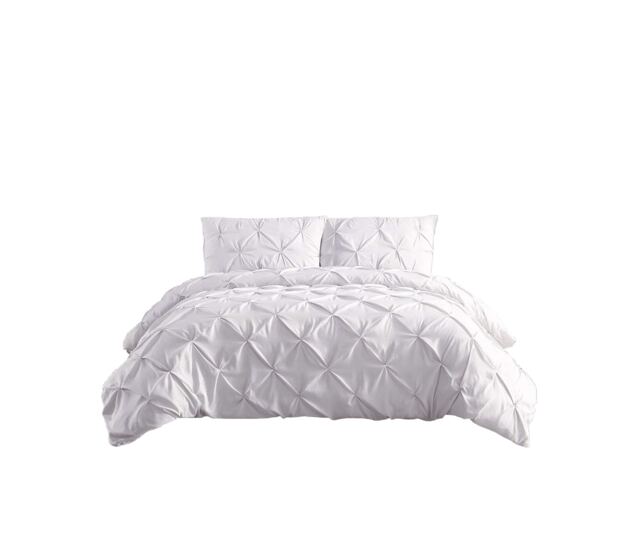 Pintuck Pinch Pleated Polycotton Duvet Cover And Pillowcases Set Bed Linen White Double