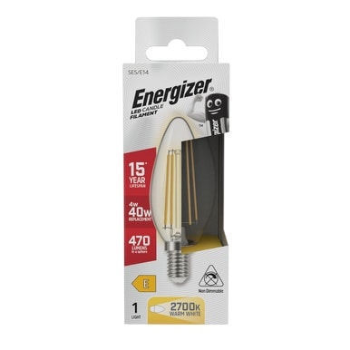 Energizer LED Filament Candle E14 470lm 4W 2700K (Warm White) Light Bulb - Pack of 1