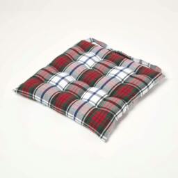 Homescapes Seat Pad Luxury Cotton Tartan Indoor Outdoor Garden Dining Cushion Red 40 x 40 cm 1