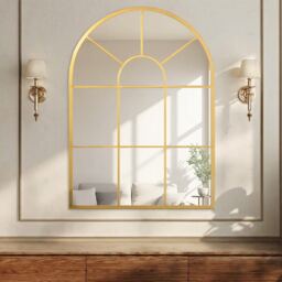 HOMCOM Modern Arched Window Wall Mirror for Bedroom, 91x60cm, Gold Tone Gold