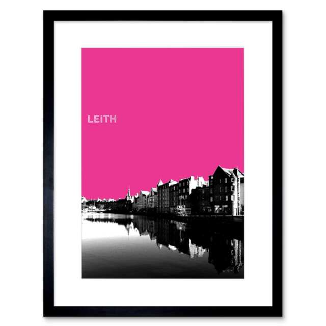 "Leith Shore Edinburgh Scotland Scottish Pink 9x7"" Black Framed Wall Art Print"